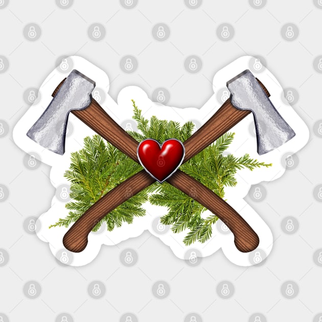 Crossing bushcraft axes Sticker by DrewskiDesignz